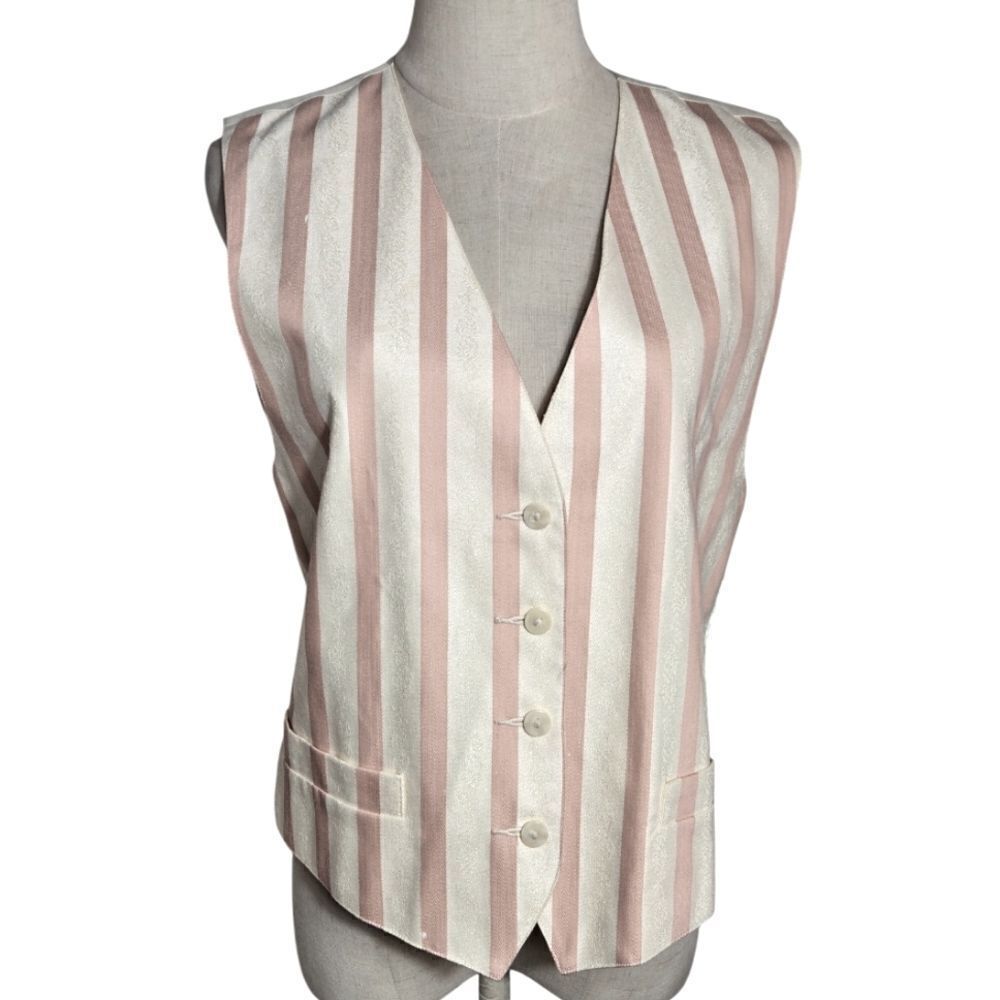 Liz Claiborne Pink & White Striped Tailored Vest